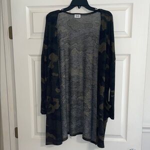 Lightweight Camo Open-Front Cardigan - Olive/Black XL
